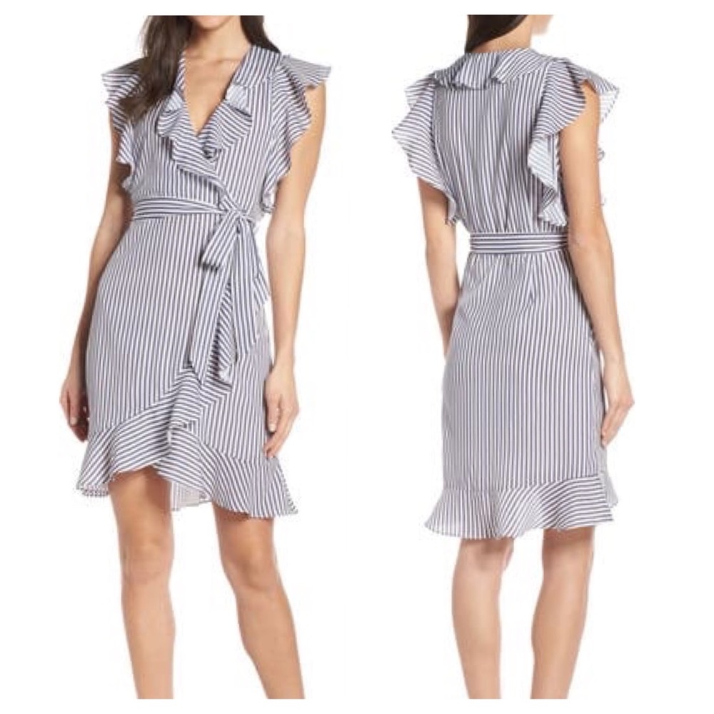 Elizabeth Crosby Pippa Ruffle Stripe Wrap Dress